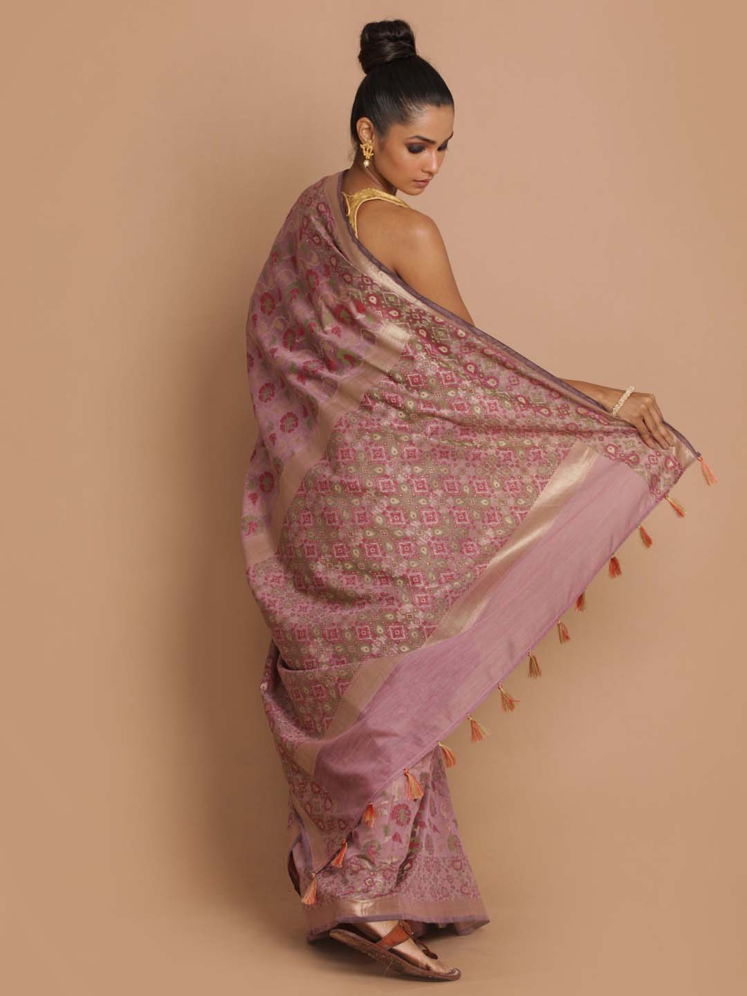 Indethnic Banarasi Purple Woven Design Festive Wear Saree - View 3