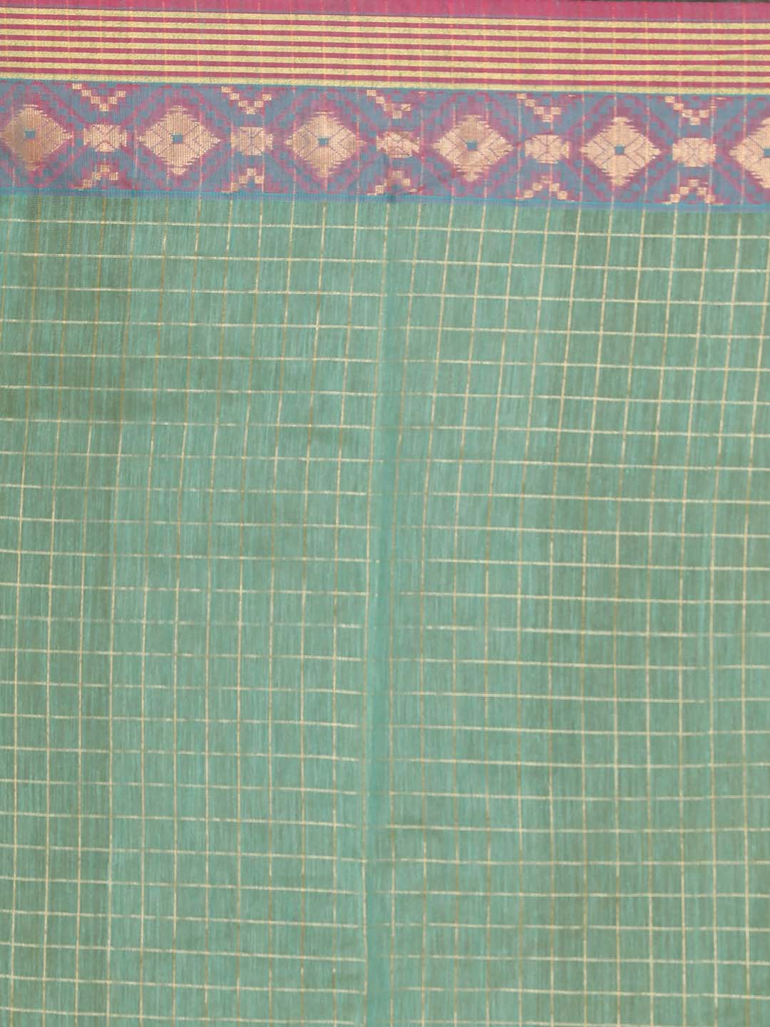 Indethnic Banarasi Sea Green Checked Daily Wear Saree - Saree Detail View