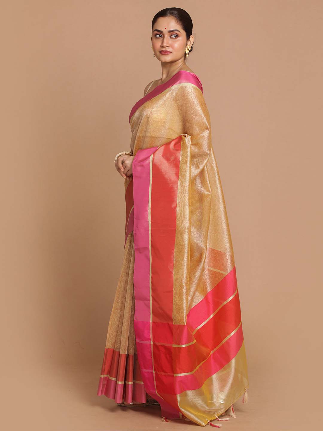 Indethnic Banarasi Silver Printed Daily Wear Saree - View 2