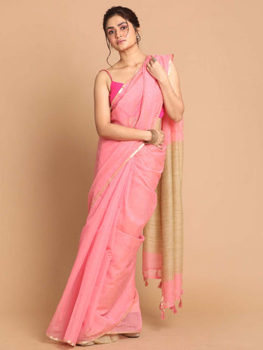 Banarasi Pink Solid  Daily Wear Saree