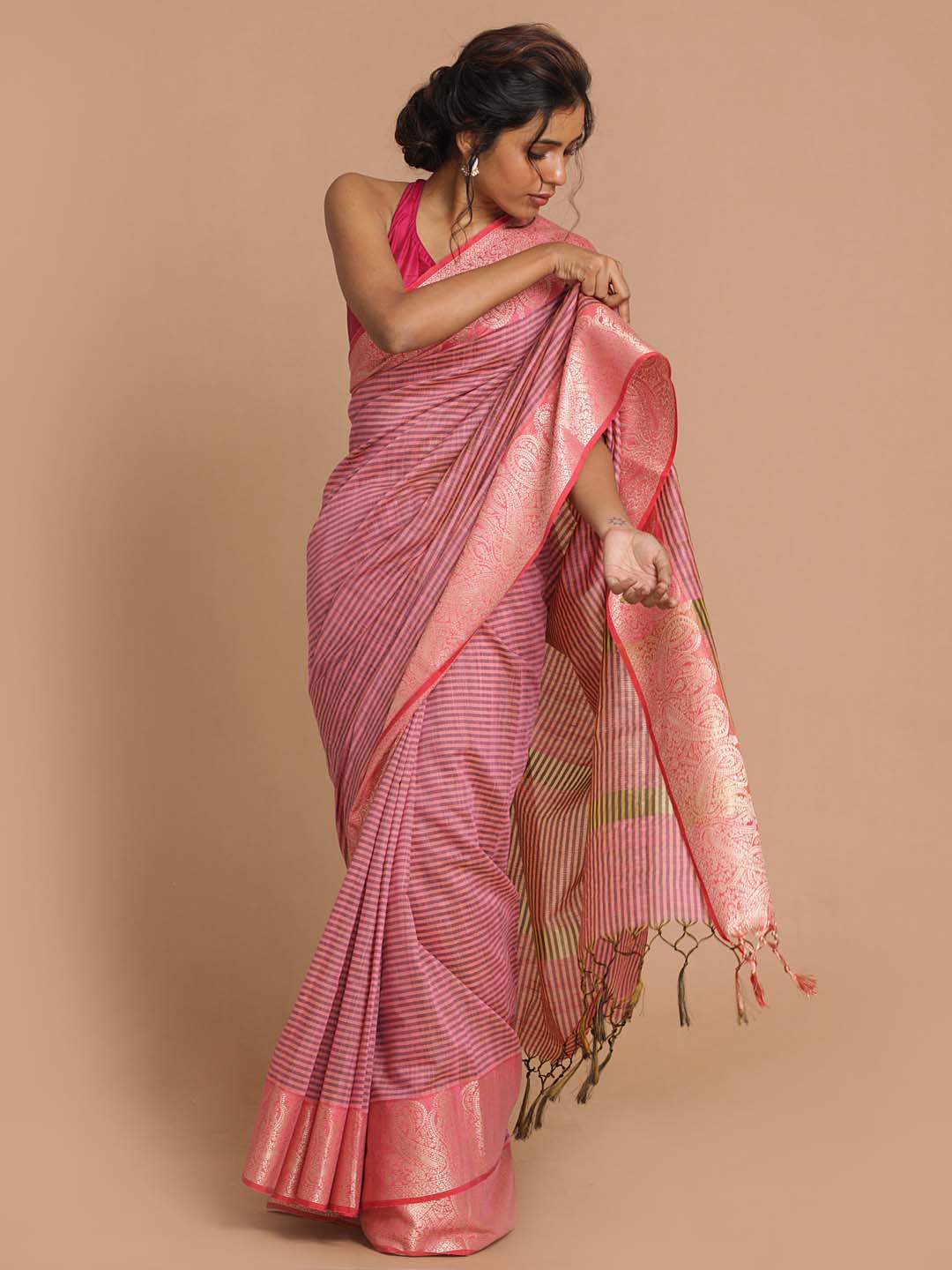 Indethnic Banarasi Pink Woven Design Daily Wear Saree - View 1