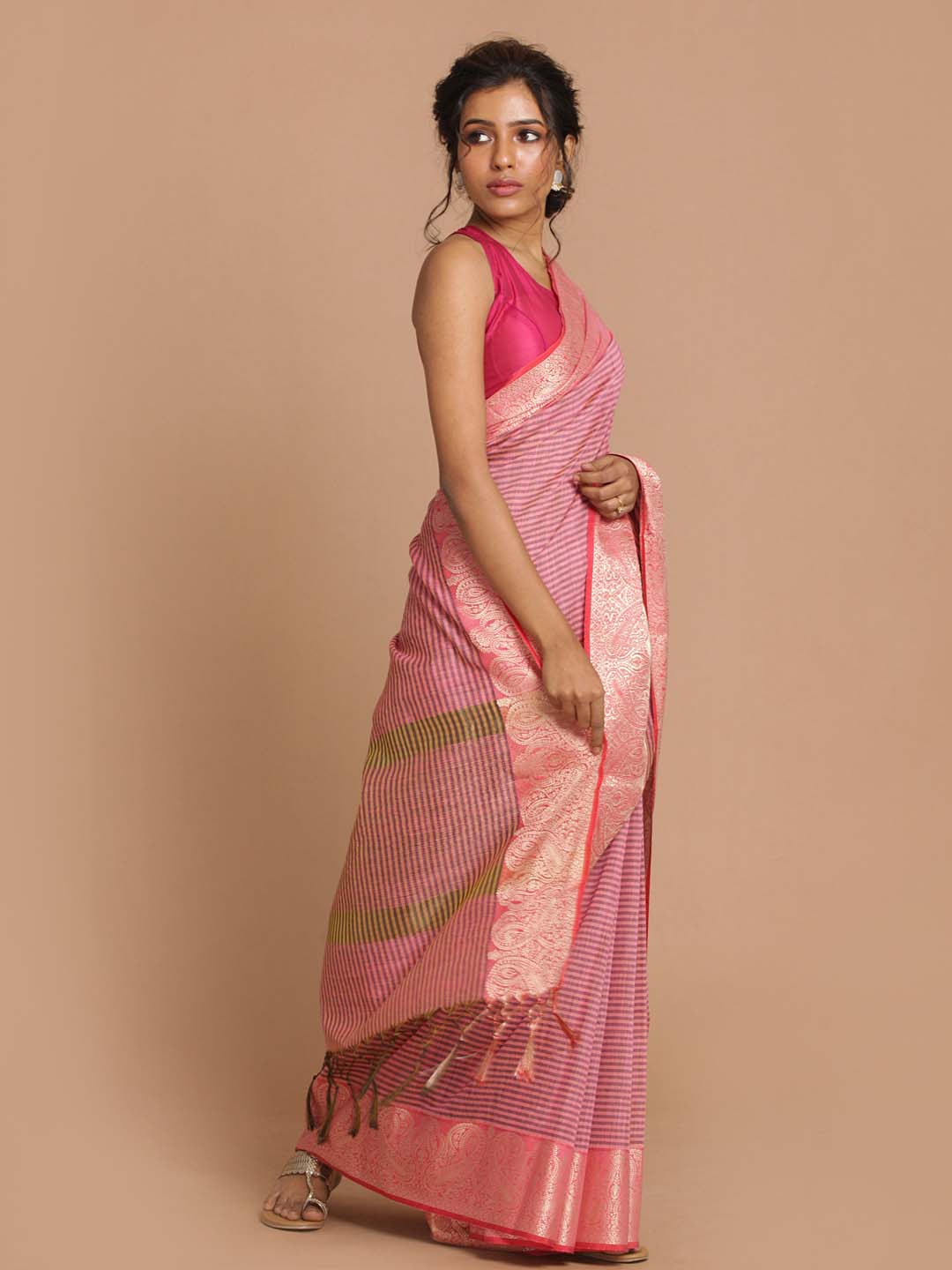 Indethnic Banarasi Pink Woven Design Daily Wear Saree - View 2