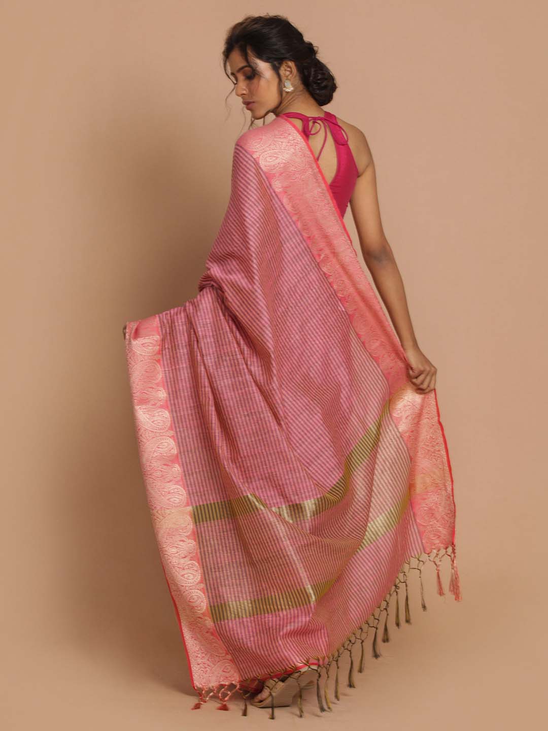 Indethnic Banarasi Pink Woven Design Daily Wear Saree - View 3