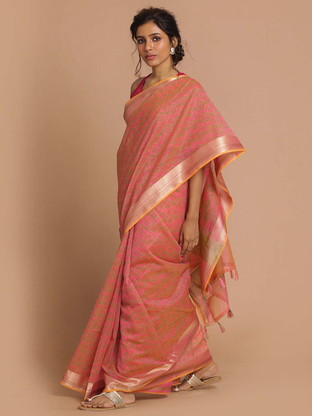 Indethnic Banarasi Pink Printed Daily Wear Saree - View 2