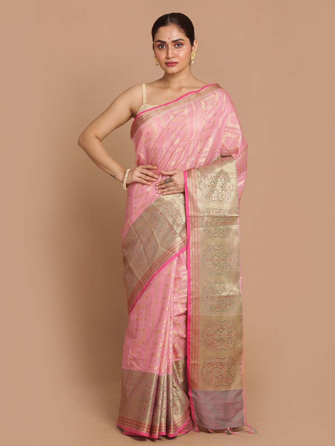 Indethnic Banarasi Pink Woven Design Festive Wear Saree - View 1