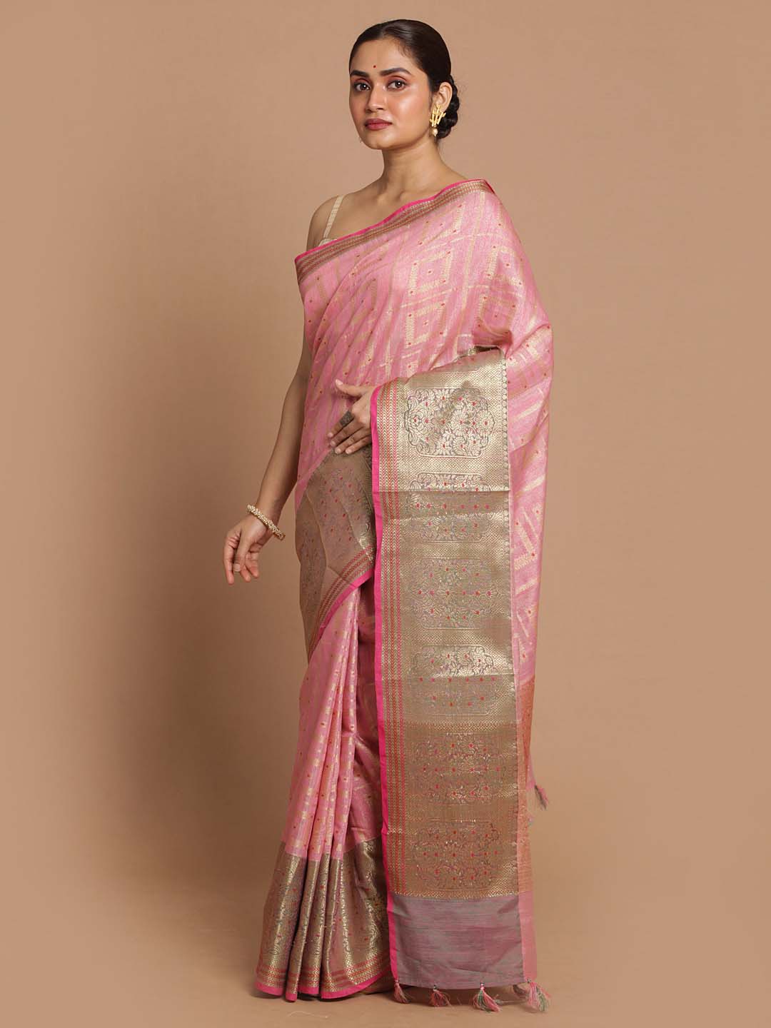 Indethnic Banarasi Pink Woven Design Festive Wear Saree - View 2