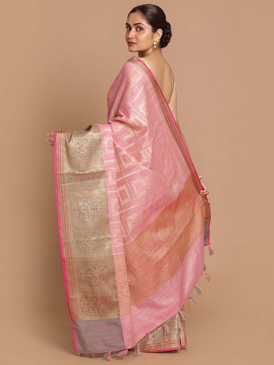 Indethnic Banarasi Pink Woven Design Festive Wear Saree - View 3