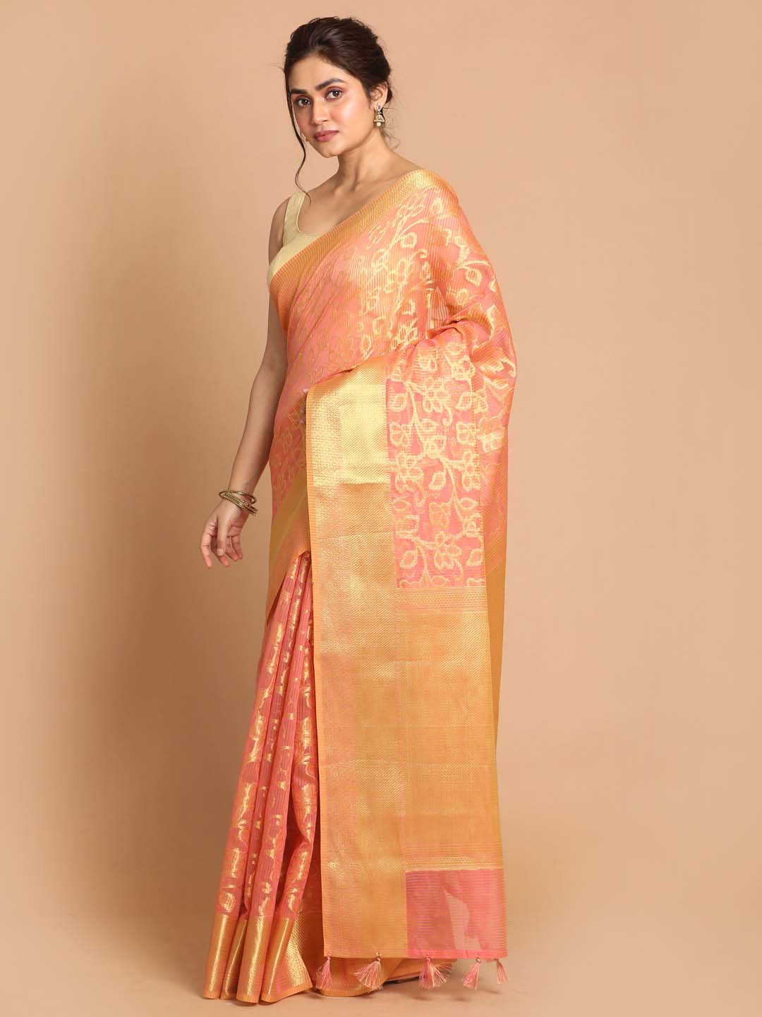 Indethnic Banarasi Pink Woven Design Daily Wear Saree - View 2