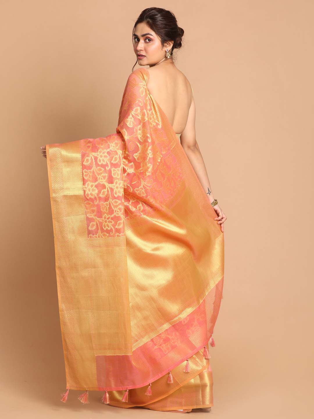 Indethnic Banarasi Pink Woven Design Daily Wear Saree - View 3