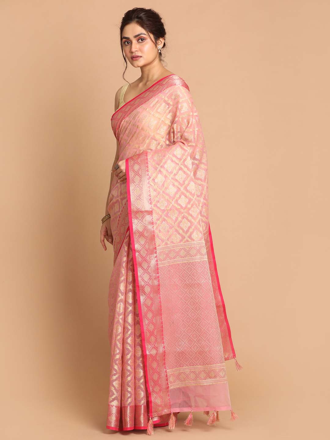 Indethnic Banarasi Pink Woven Design Festive Wear Saree - View 2