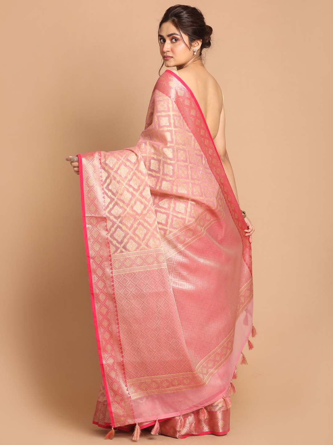 Indethnic Banarasi Pink Woven Design Festive Wear Saree - View 3