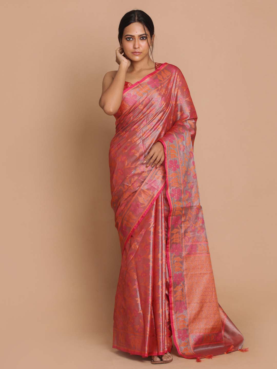 Indethnic Banarasi Pink Woven Design Festive Wear Saree - View 1