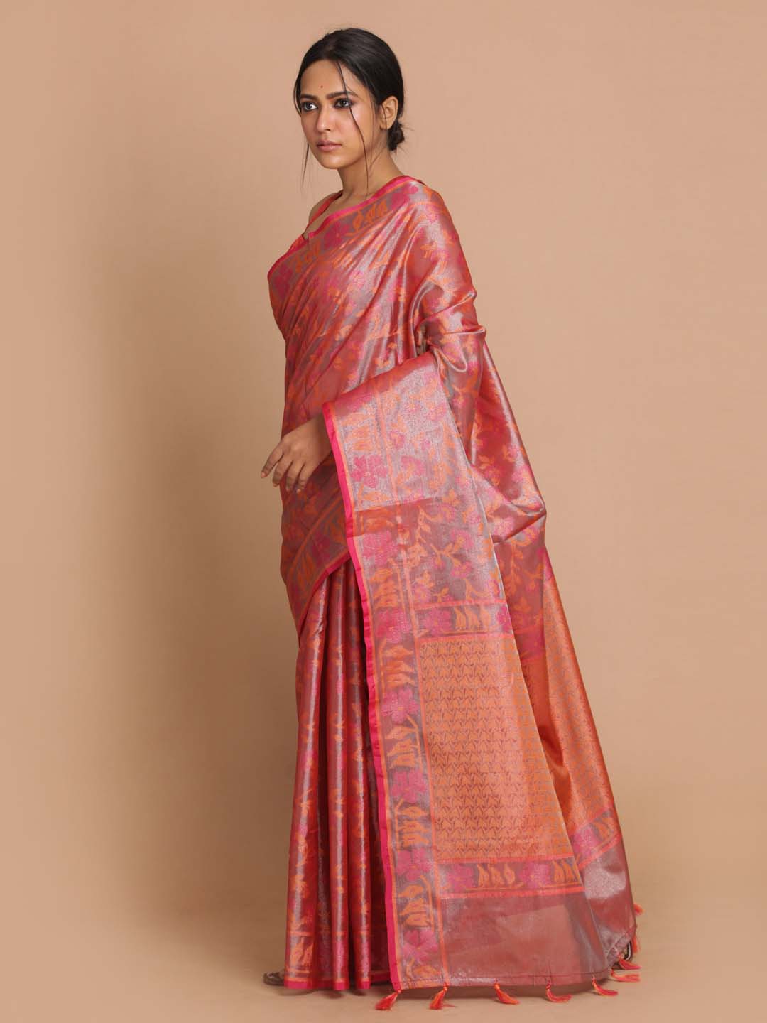 Indethnic Banarasi Pink Woven Design Festive Wear Saree - View 2