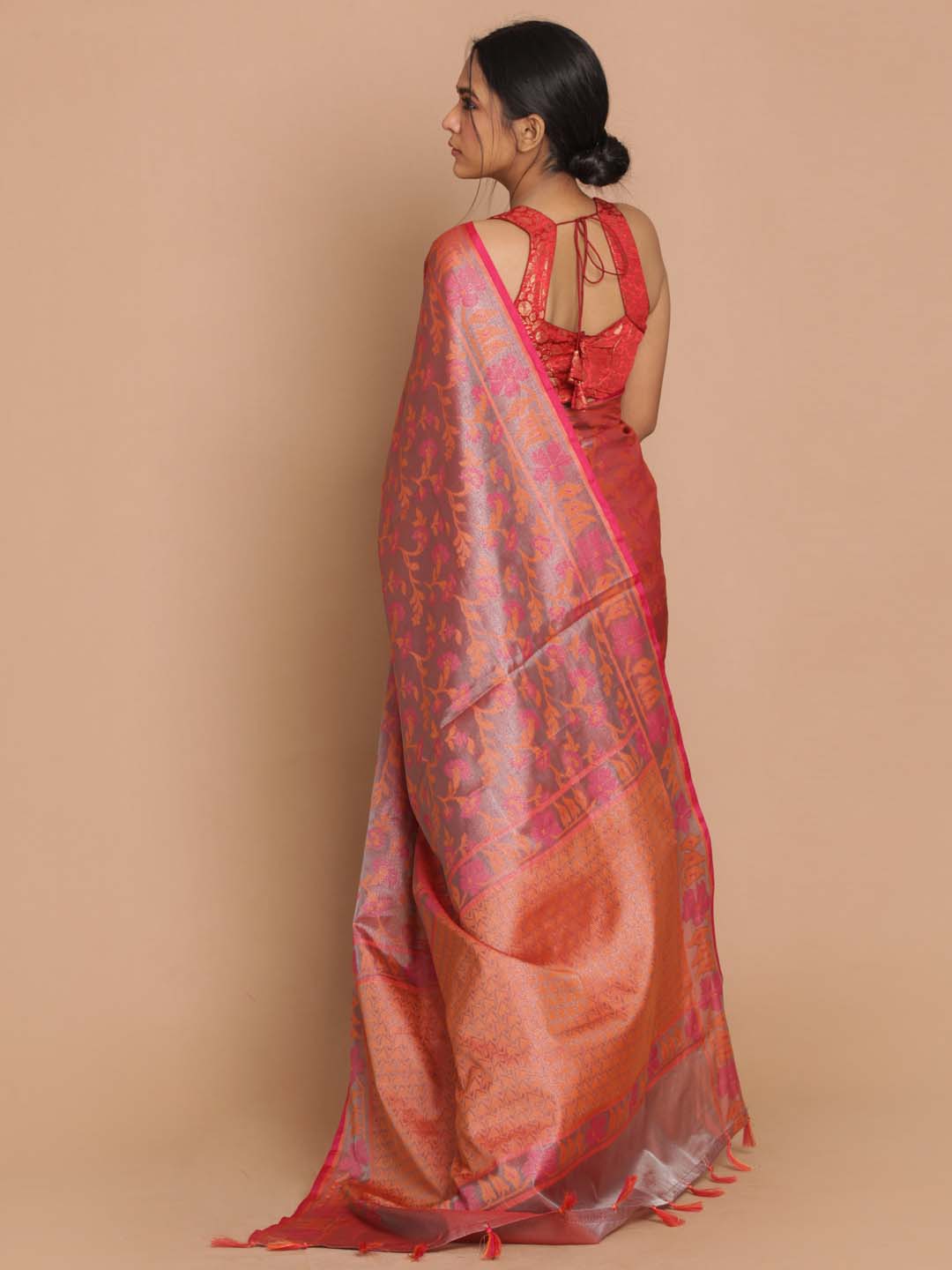 Indethnic Banarasi Pink Woven Design Festive Wear Saree - View 3