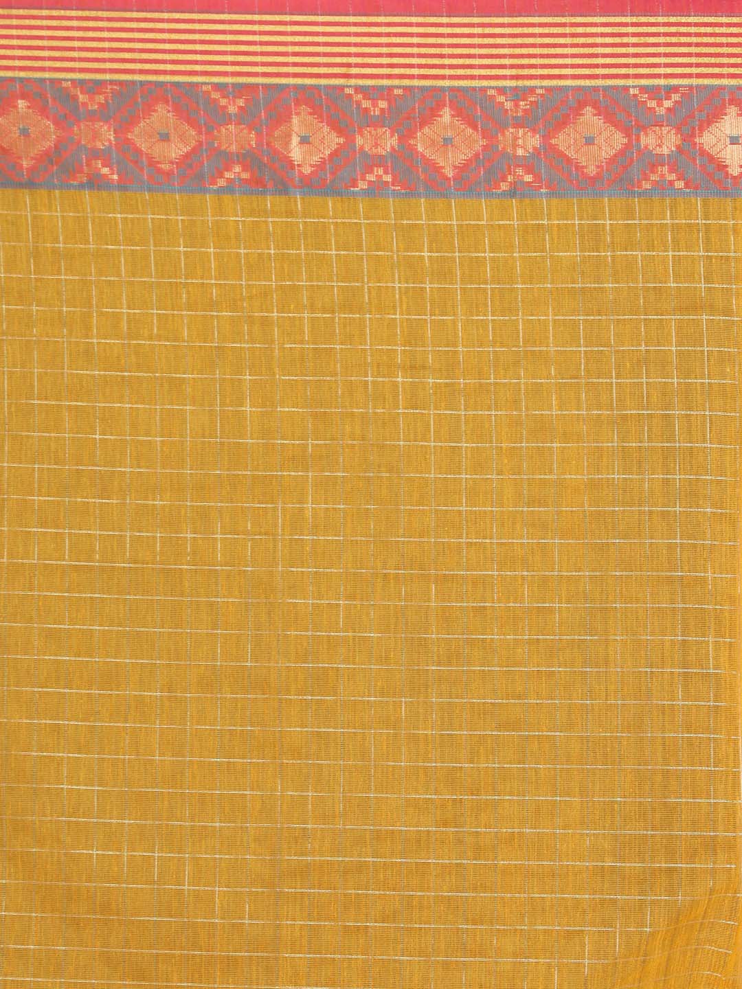 Indethnic Banarasi Yellow Checked Daily Wear Saree - Saree Detail View