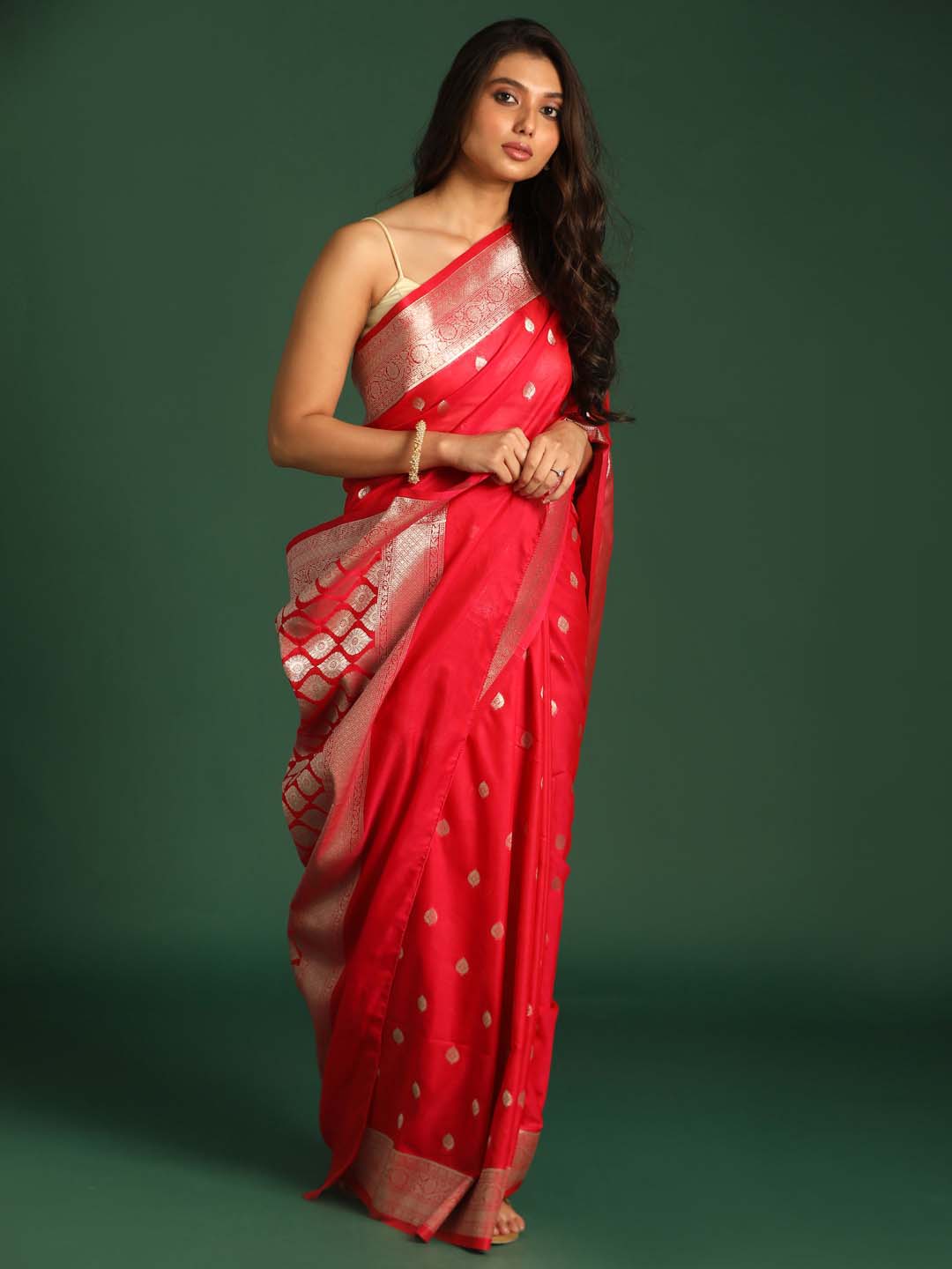 Indethnic Banarasi Red Ethnic Motifs Woven Design Festive Wear Saree - View 1