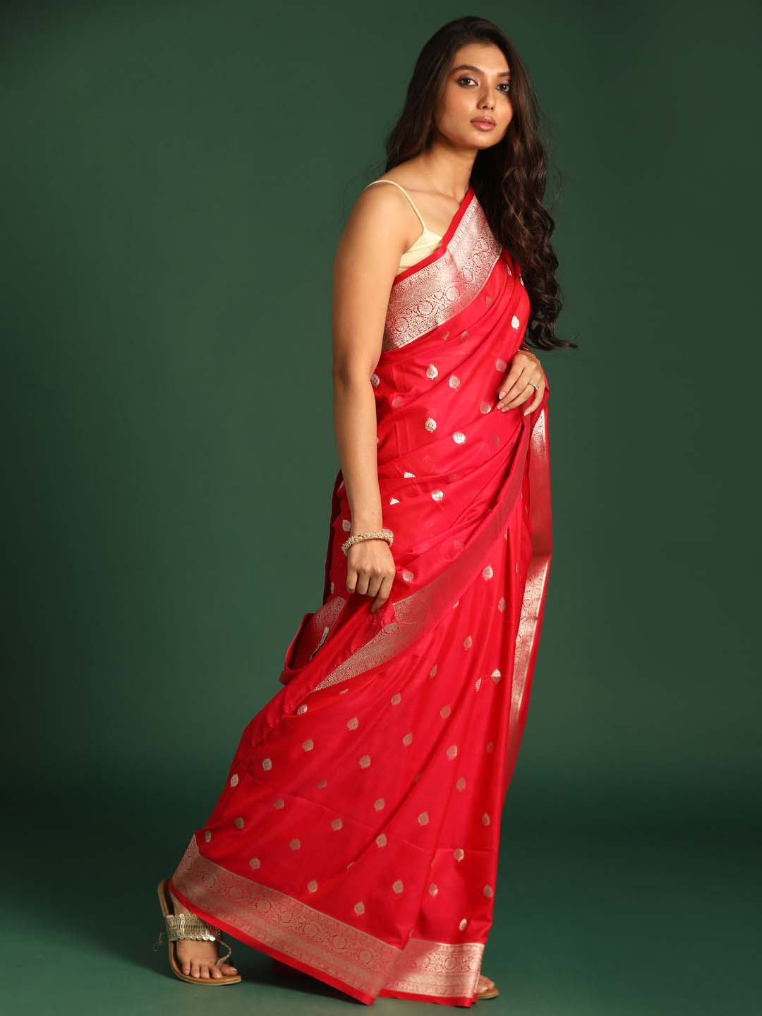 Indethnic Banarasi Red Ethnic Motifs Woven Design Festive Wear Saree - View 2