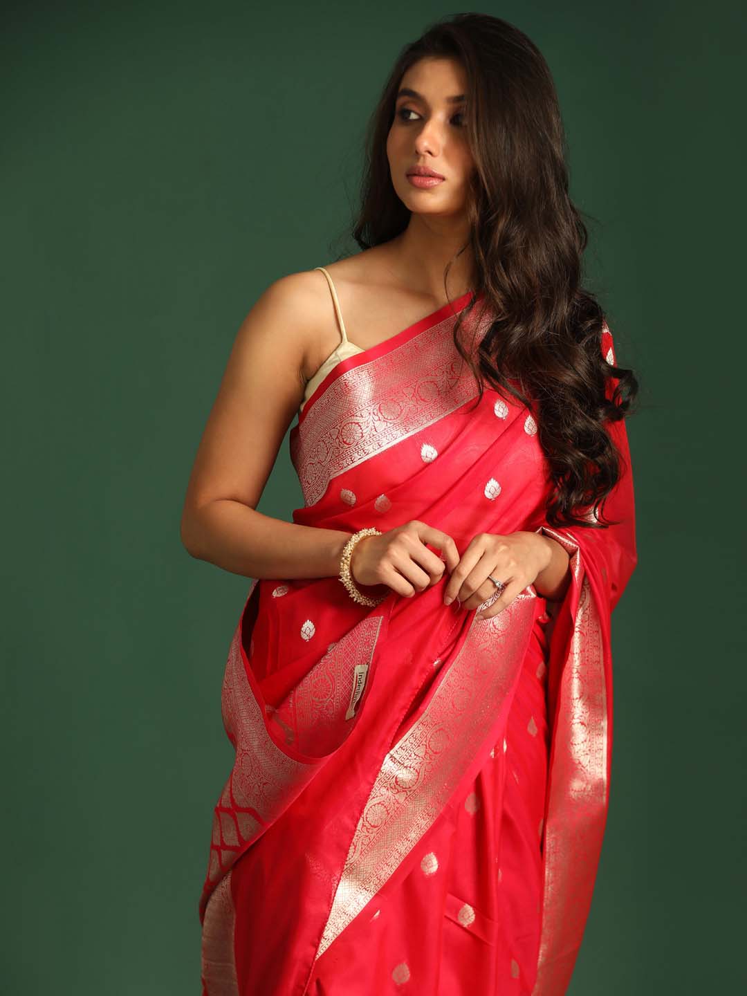 Indethnic Banarasi Red Ethnic Motifs Woven Design Festive Wear Saree - View 3