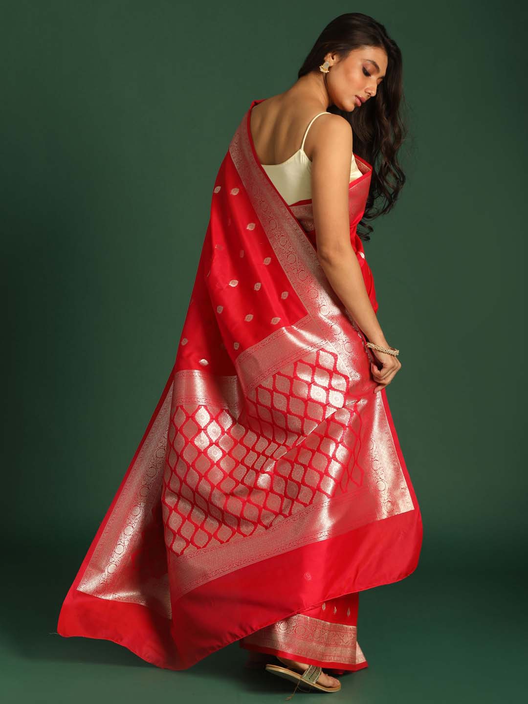 Indethnic Banarasi Red Ethnic Motifs Woven Design Festive Wear Saree - View 3