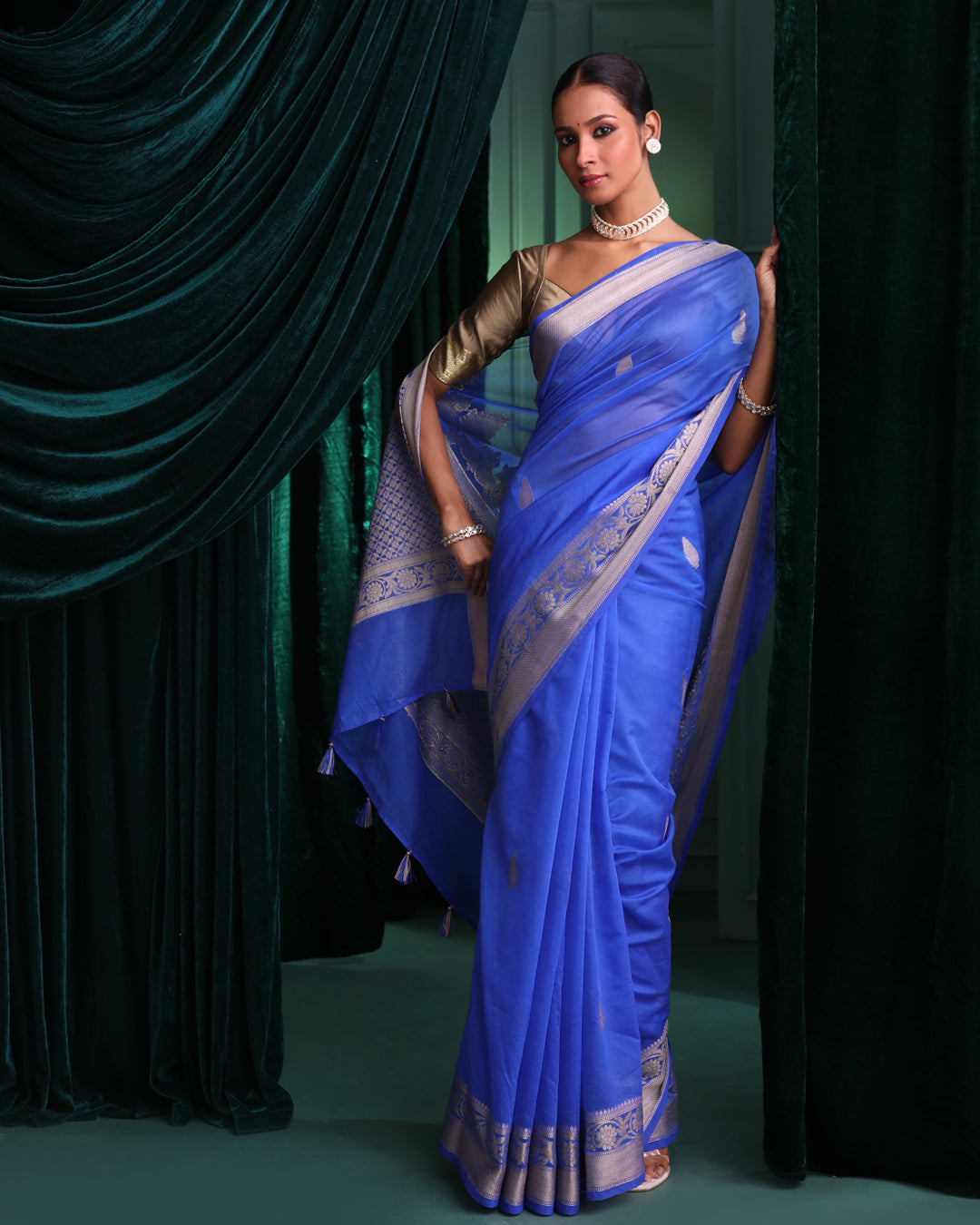 Banarasi Blue Ethnic Motifs Woven Design Festive Wear Saree