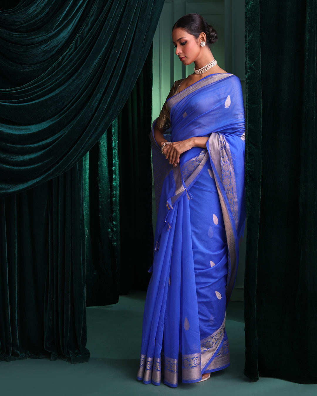 Banarasi Blue Ethnic Motifs Woven Design Festive Wear Saree