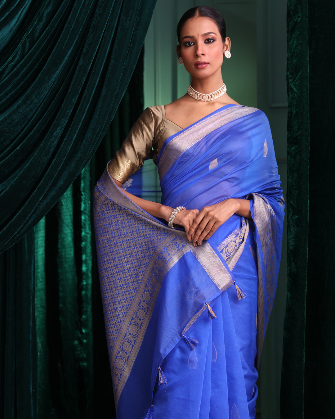 Banarasi Blue Ethnic Motifs Woven Design Festive Wear Saree