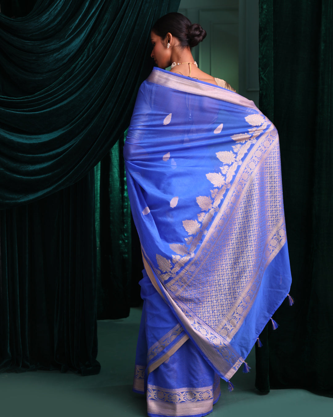 Banarasi Blue Ethnic Motifs Woven Design Festive Wear Saree