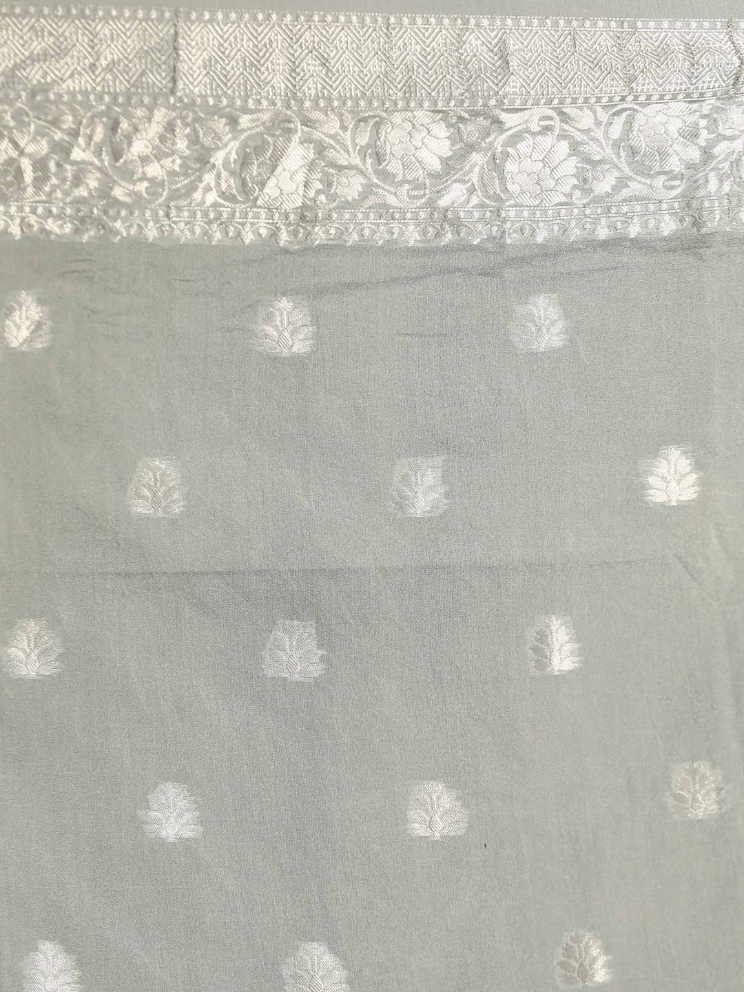 Indethnic Banarasi Grey Ethnic Motifs Woven Design Festive Wear Saree - Saree Detail View