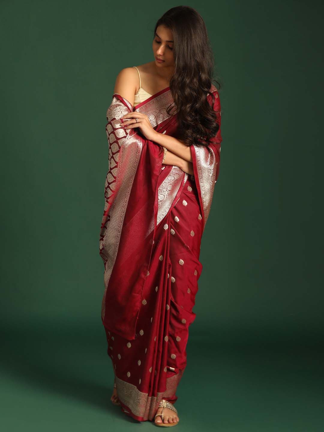 Indethnic Banarasi Maroon Ethnic Motifs Woven Design Festive Wear Saree - View 1