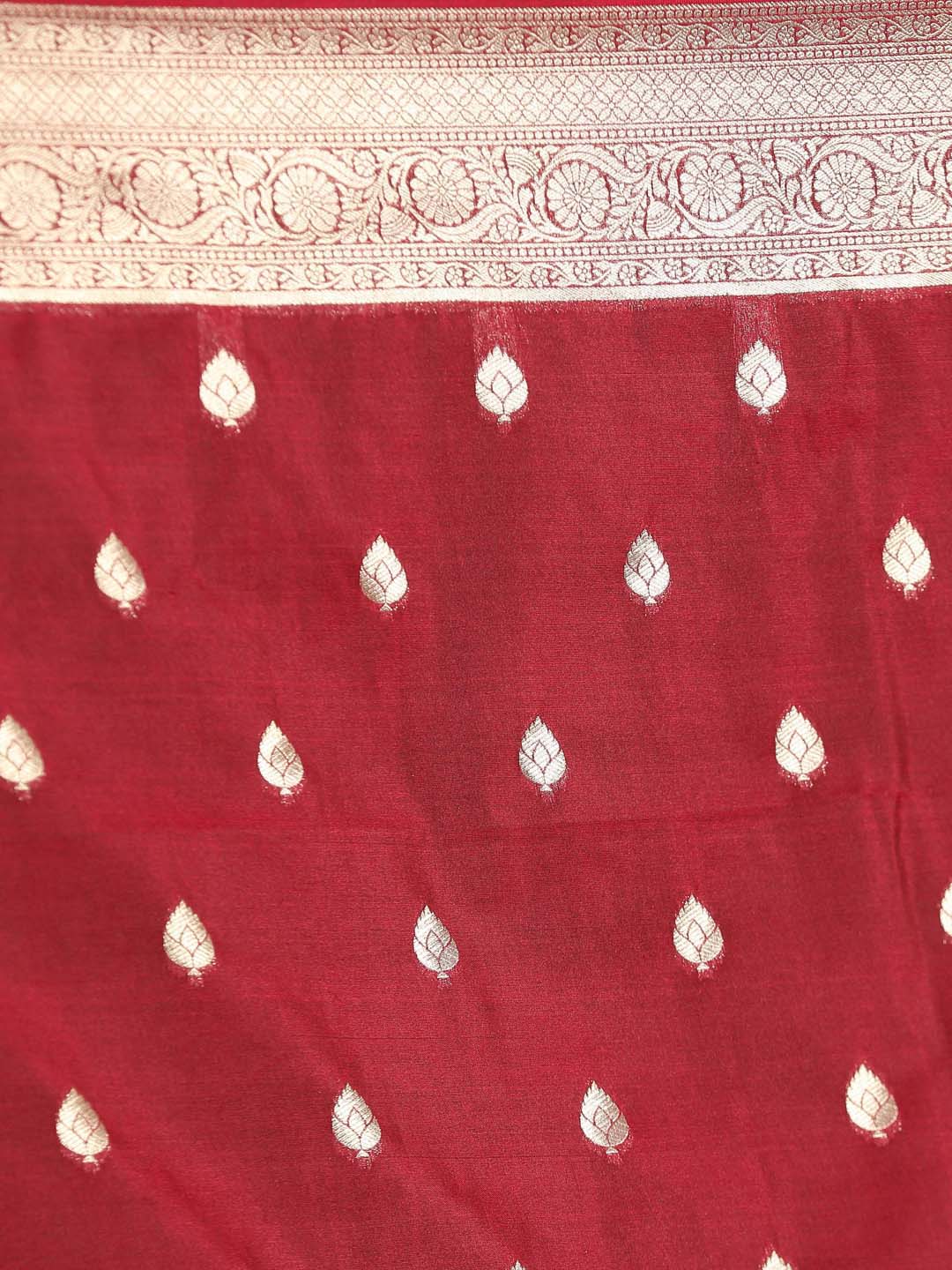 Indethnic Banarasi Maroon Ethnic Motifs Woven Design Festive Wear Saree - Saree Detail View