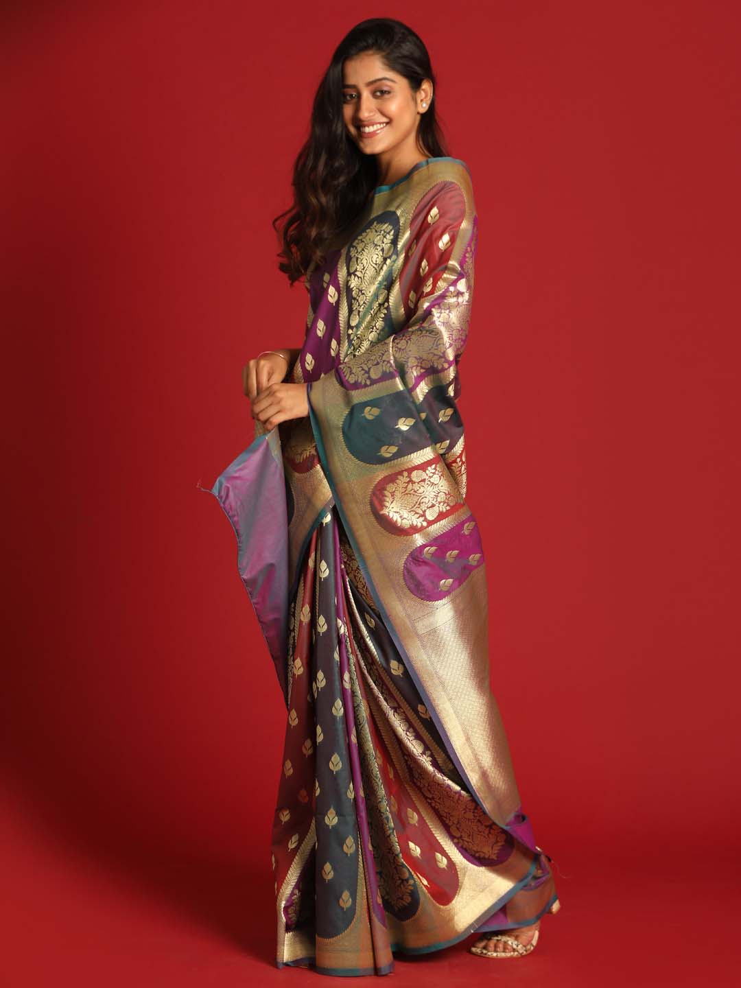 Indethnic Banarasi Multi Ethnic Motifs Woven Design Festive Wear Saree - View 2