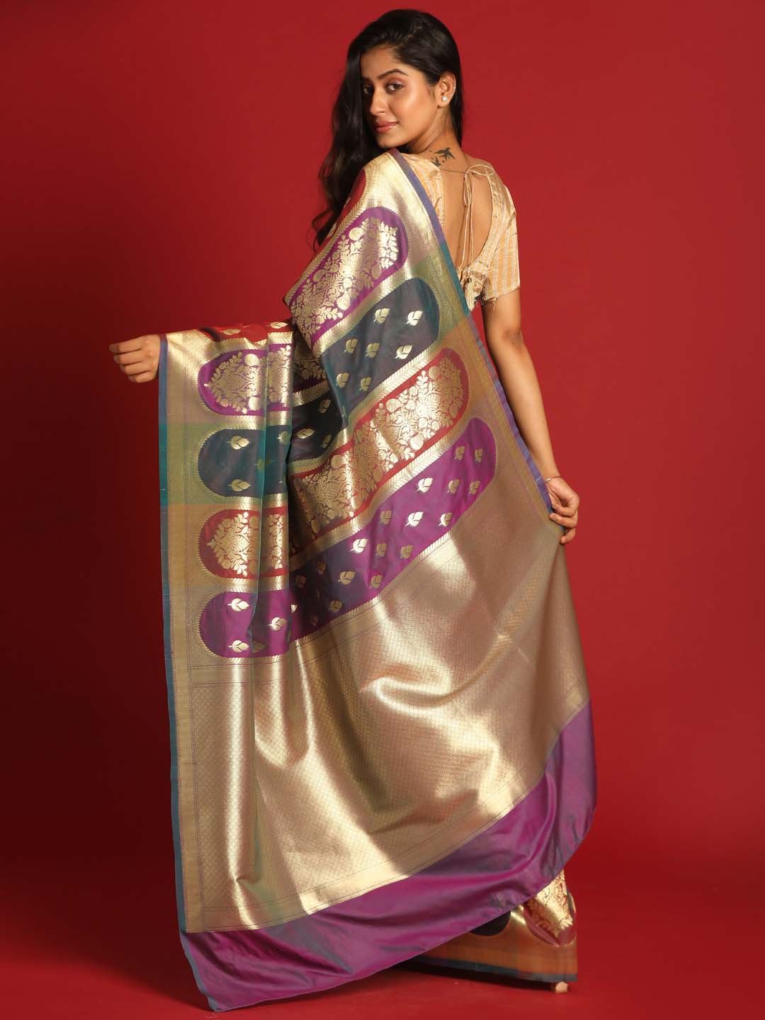 Indethnic Banarasi Multi Ethnic Motifs Woven Design Festive Wear Saree - View 3