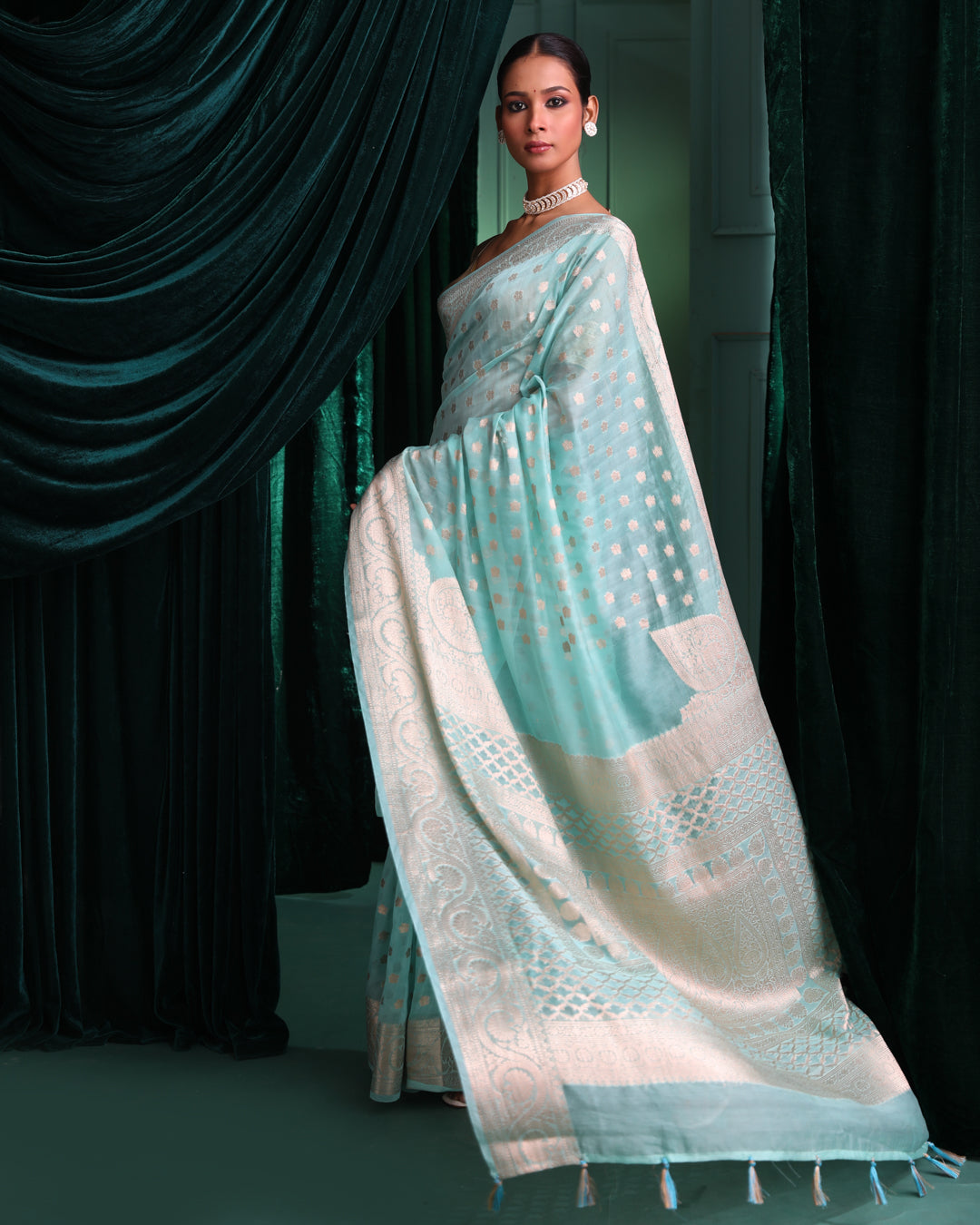 TURQUOISE ENCHANTMENT (BANARASI ART SILK SAREE)