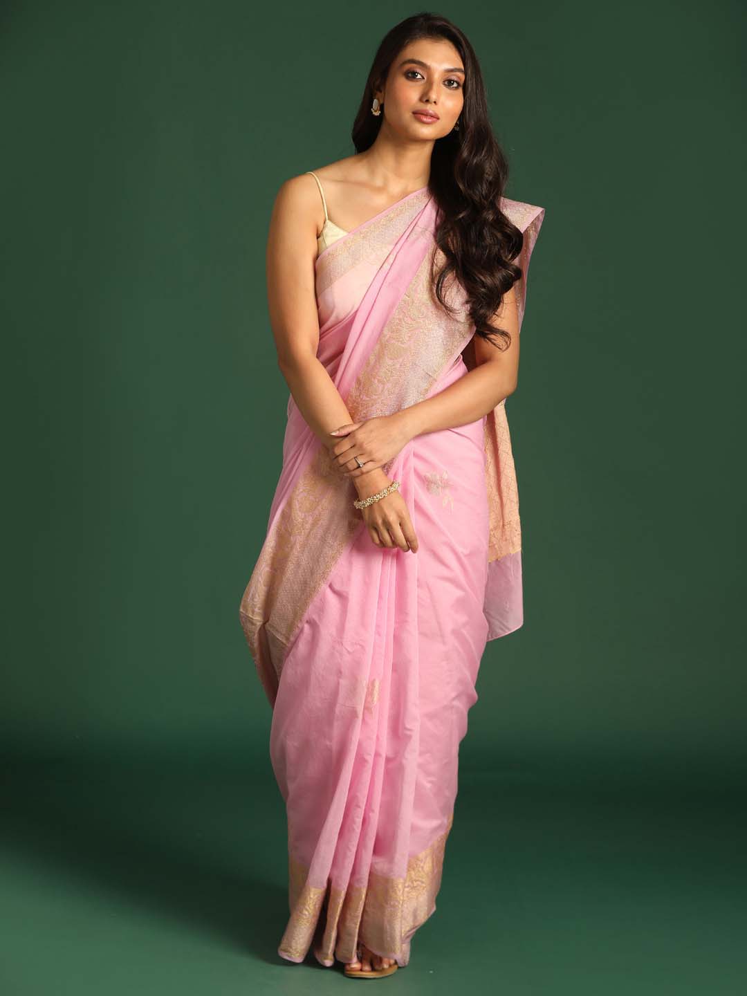 Indethnic Banarasi Pink Ethnic Motifs Woven Design Festive Wear Saree - View 1