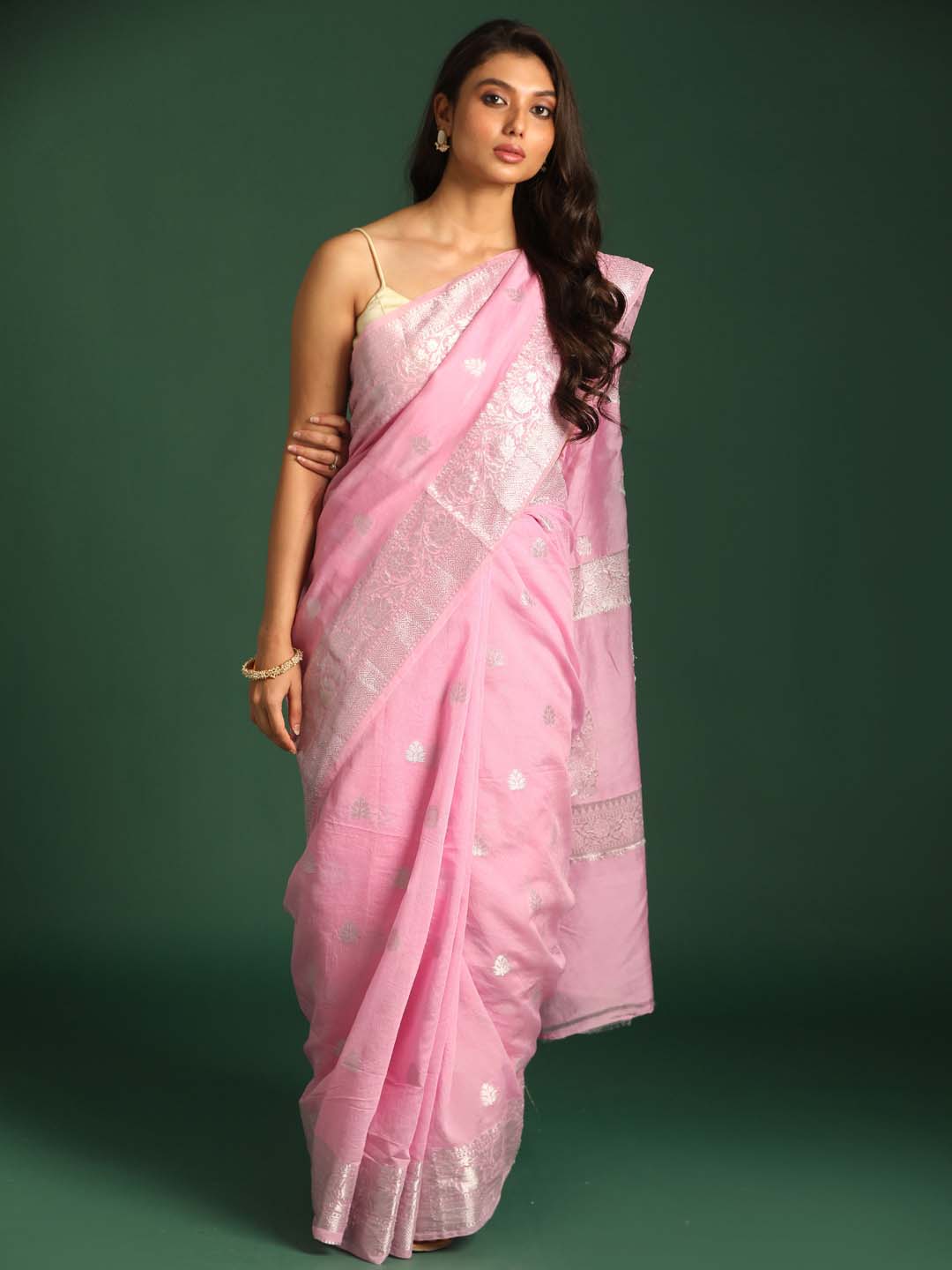 Indethnic Banarasi Pink Ethnic Motifs Woven Design Festive Wear Saree - View 1