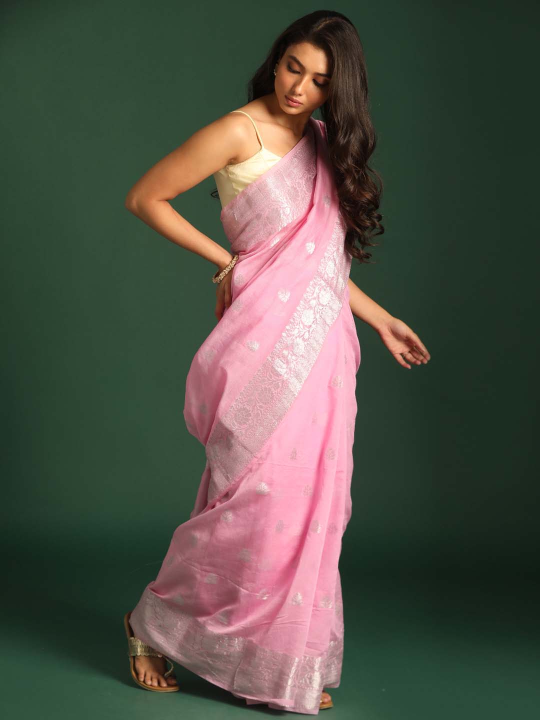 Indethnic Banarasi Pink Ethnic Motifs Woven Design Festive Wear Saree - View 2