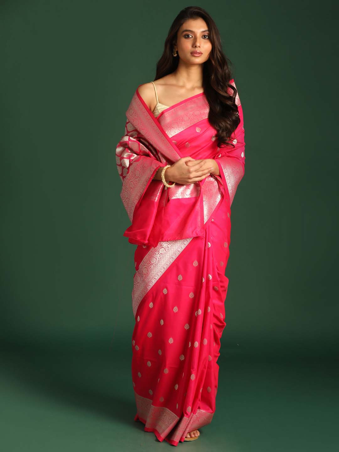 Indethnic Banarasi Pink Ethnic Motifs Woven Design Festive Wear Saree - View 1