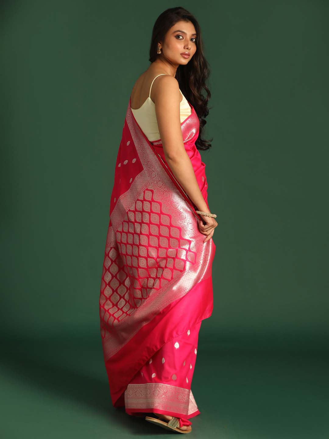 Indethnic Banarasi Pink Ethnic Motifs Woven Design Festive Wear Saree - View 3