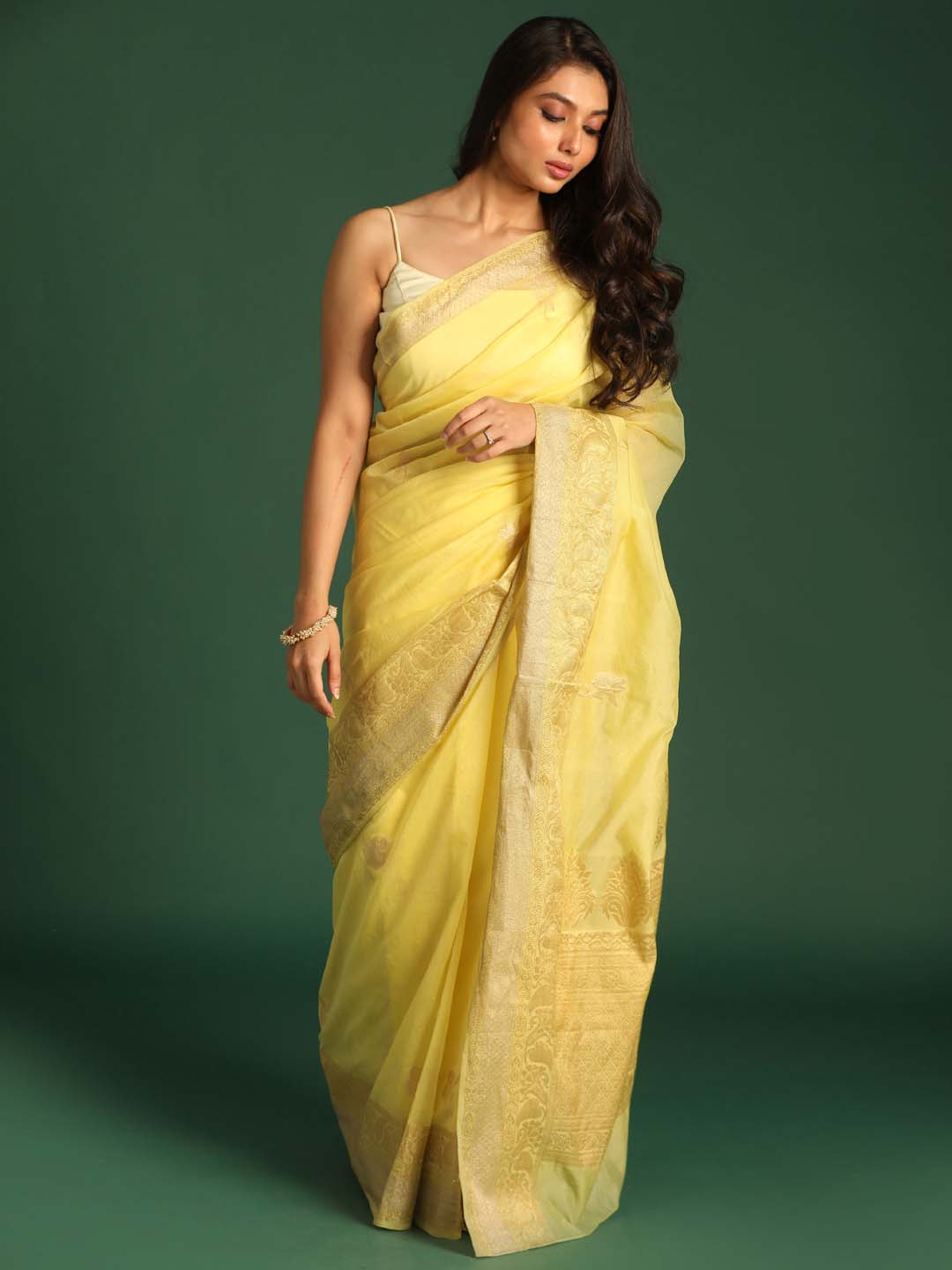 Indethnic Banarasi Yellow Ethnic Motifs Woven Design Festive Wear Saree - View 1