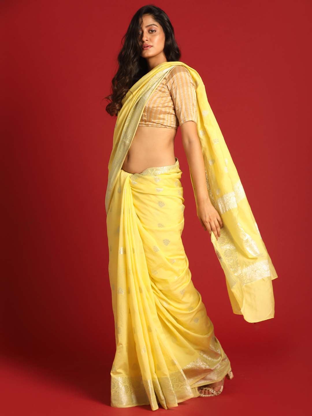 Indethnic Banarasi Yellow Ethnic Motifs Woven Design Festive Wear Saree - View 2