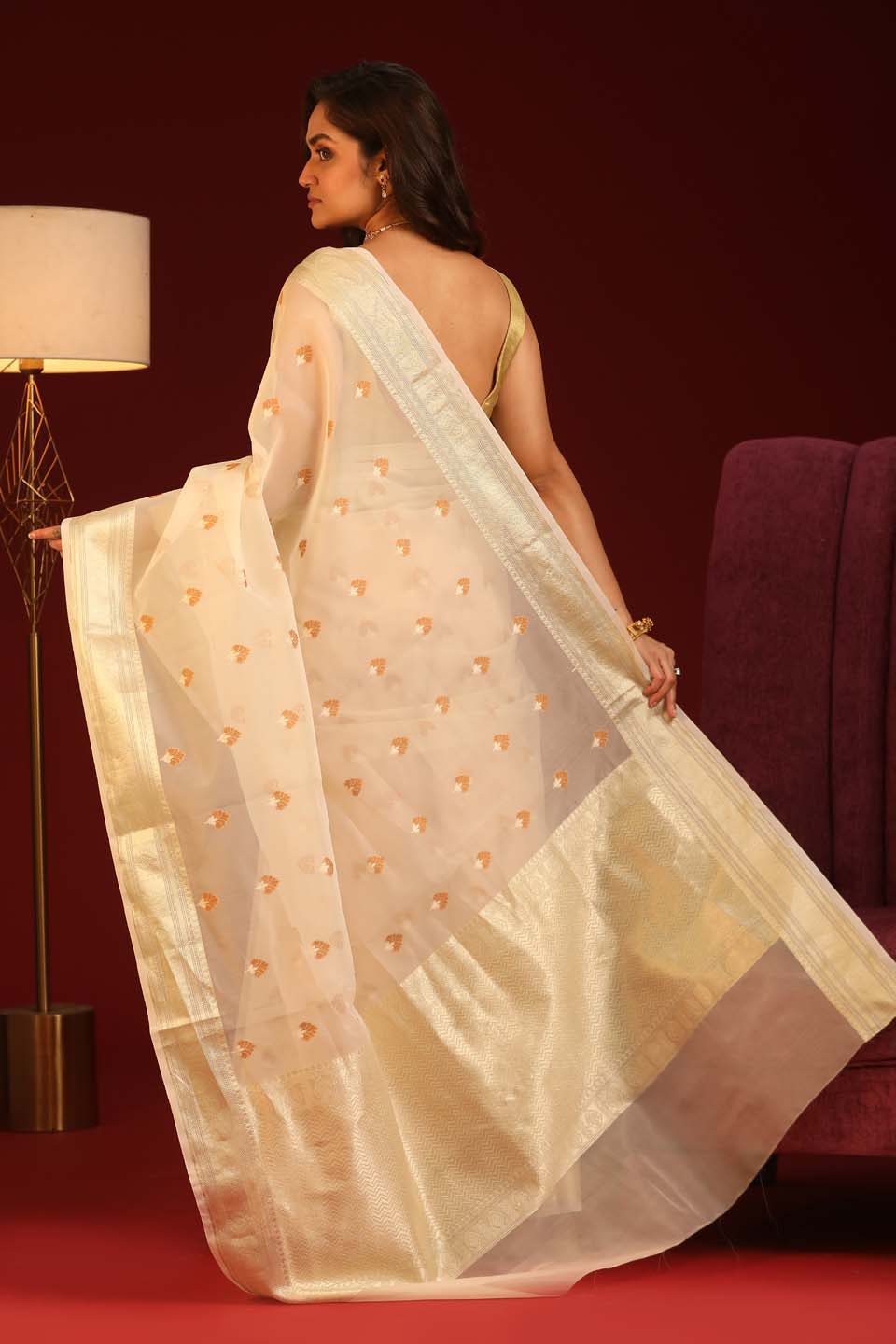 Indethnic Banarasi White Ethnic Motifs Woven Design Traditional Wear Saree - View 3