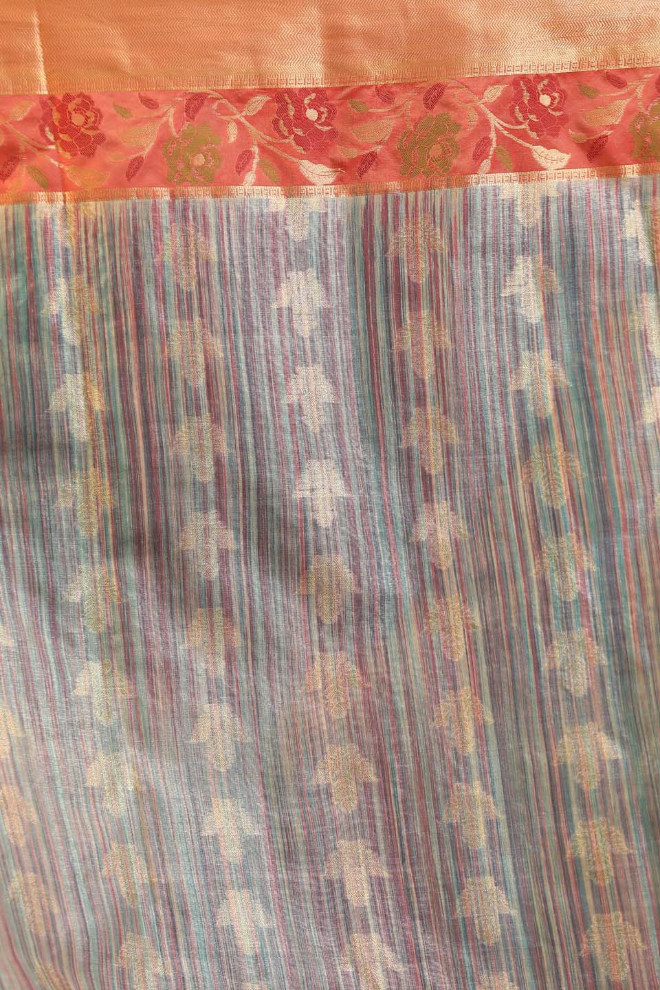 Indethnic Banarasi Blue Woven Design Printed Party Wear Saree - Saree Detail View