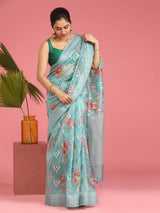 AZURE ESSE (BANARASI COTTON BLEND SAREE)