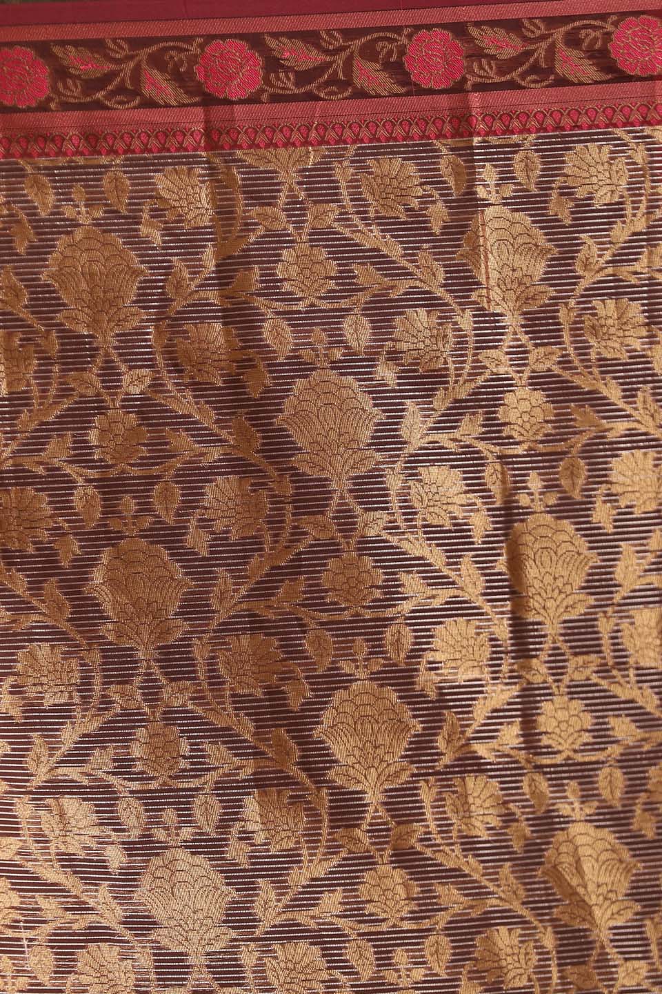 Indethnic Banarasi Brown Floral Woven Design Traditional Wear Saree - Saree Detail View