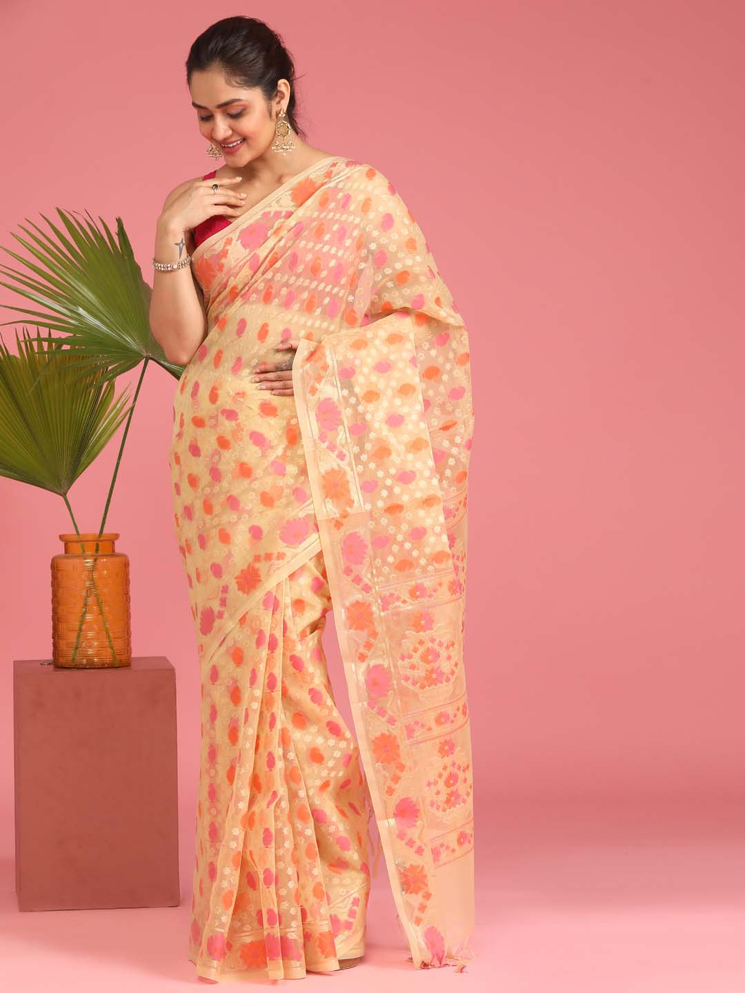 Indethnic Banarasi Cream Ethnic Motifs Woven Design Traditional Wear Saree - View 1