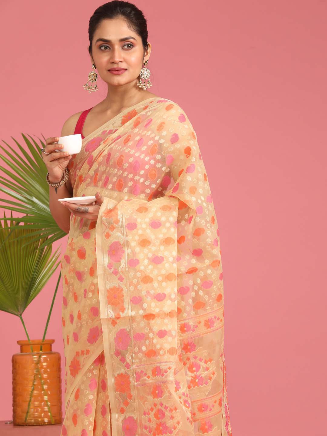 Indethnic Banarasi Cream Ethnic Motifs Woven Design Traditional Wear Saree - View 2