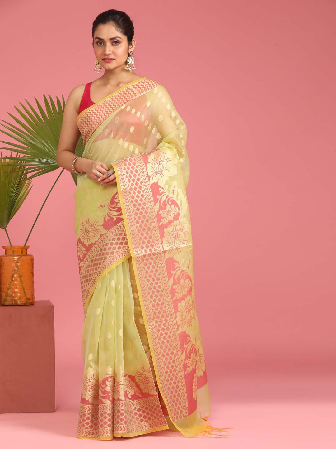 Indethnic Banarasi Green Ethnic Motifs Woven Design Traditional Wear Saree - View 1