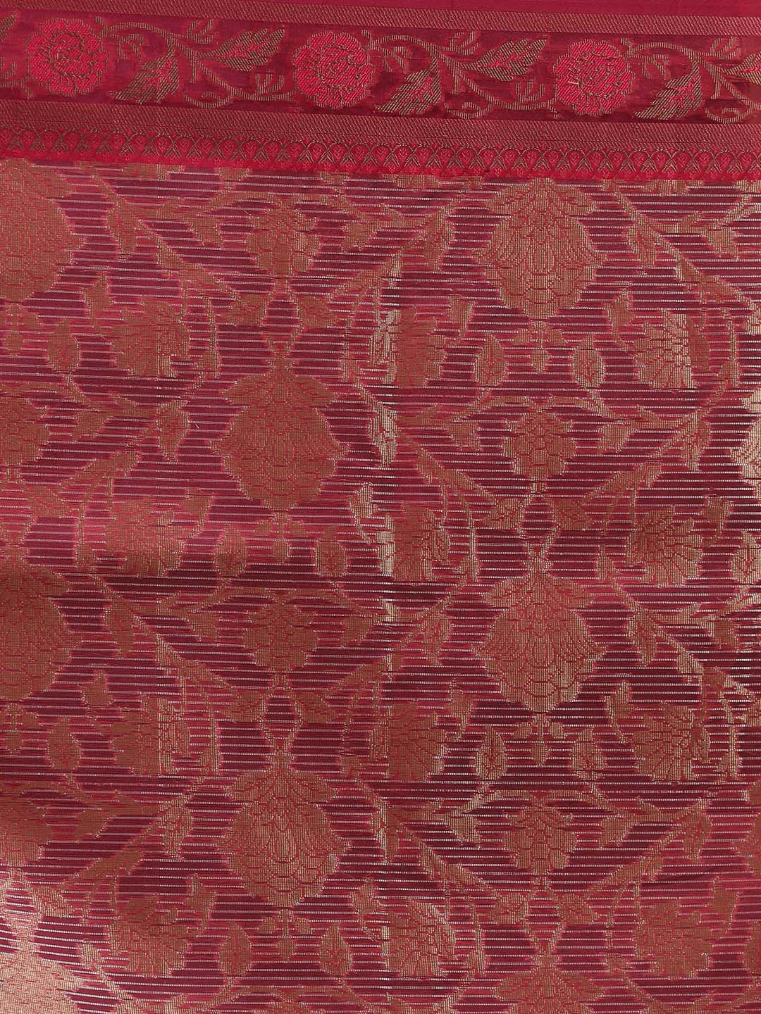Indethnic Banarasi Magenta Floral Woven Design Traditional Wear Saree - Saree Detail View