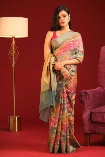 COLOUR BURSTS (BANARASI COTTON BLEND SAREE)