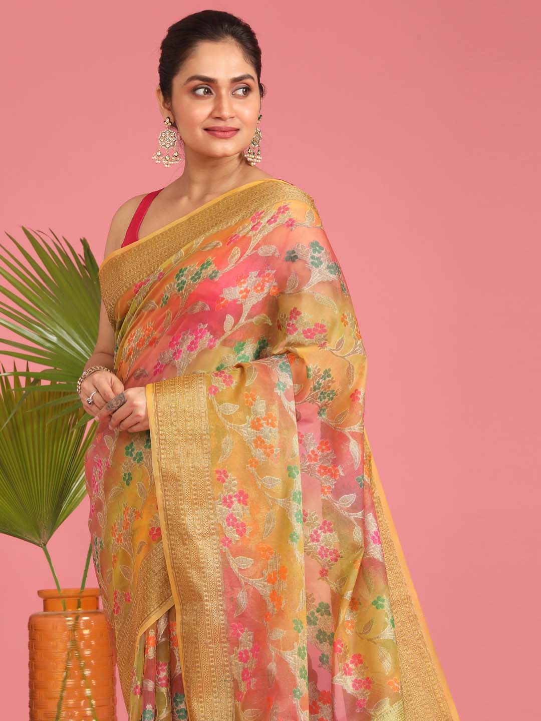 Indethnic Banarasi Multi Woven Design Printed Party Wear Saree - View 2